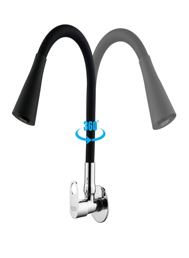 SPAZIO Prime Brass Sink Cock Tap/Sink Faucet with Black 360 Degree Flexible Silicon Swivel Spout & Dual Flow Pattern, Hot/Cold Water for Kitchen Sink, Wash Basin, Chrome Finish with Wall Flange - Image 2